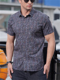 Feather & Paisley & Floral Print Holiday Short Sleeve Shirt for Men