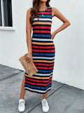 Sleeveless Striped Split Dresses for Ladies