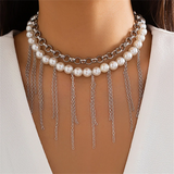 2pcs/Set Imitation Pearl Tasseled Link Chain Necklaces