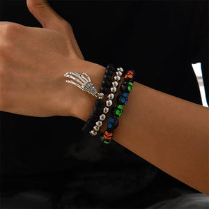 3Pcs/Set Men's Halloween Hand Skull Beaded Bracelets