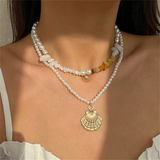 2Pcs/Set Golden Shell Pendant Pearl Stone Necklaces for Women