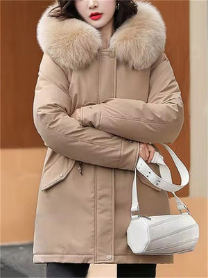 Fashionable Faux Fur Collar Super Warm Padded Coats for Women