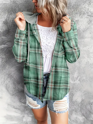 Casual Plaid Button Up All Match Hoodies for Women