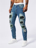 Men's Slim-fitting Stretchy Sparkling Ripped Patch Jeans