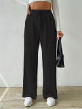 Women's Striped Texture Loose Drawstring Straight-Leg Pants