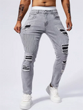 Men's Patchwork Ripped Slim Fit Skinny Jeans