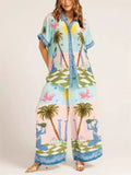 Female Coconut Tree Sunrise Sea Print Hawaiian Holiday Set