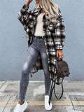 Women's Leisure Candy Color Lapel Extended Plaid Shirt