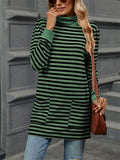 Autumn Slim Fit Long Sleeve High Collar Stripe Shirt for Women