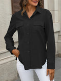 Female Double Pocket Button Up Long Sleeve Blouse