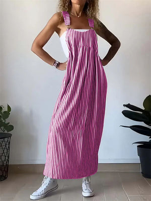 Female Contrast Color Striped Sleeveless Strappy Dress