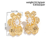 French Style Half Pearl Flower Earrings for Lady