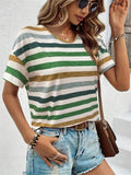 Rainbow Stripe Leisure Cozy Summer T-shirts for Women