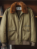 Male Retro Fur Collar Bomber Jacket Zippered Flight Coat