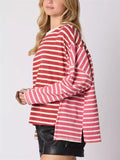 Multicolor Stripes Irregular Long Sleeve T-shirts for Women