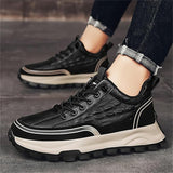 Crocodile Print Leather Platform Sneakers for Men