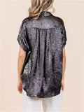 Single-breasted Batwing Sleeve Shinny Blouses for Ladies