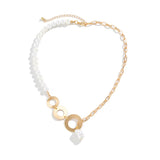 Women's Personality Metal Ring Artificial Pearl Pendant Necklace