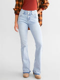 Retro High-Rise Slim Fit Light Blue Micro-Flared Jeans for Women