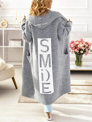 Women's "Smile" Print Loose Fit Sweater with Hood