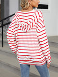 Classic Stripe V Neck Drawstring Hoodies for Women