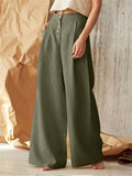 Elegant High-Rise Cotton Loose Wide Leg Pants for Women