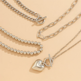 Ladies 4pcs/Set OT Buckle Heart Beaded Necklace