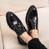 Men's Glossy Wingtip Brogue Dress Shoes with Tassel