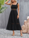 Women's Hollow Lace Patchwork Square Neck Elegant Dress