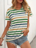 Rainbow Stripe Leisure Cozy Summer T-shirts for Women