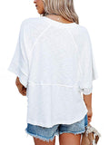 Ladies Solid Color Patchwork Casual Loose T-Shirts