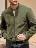 Men's Faux Suede Stand Up Collar Zipper Bomber Jacket