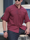 Simple Turn-Down Collar Button Up Long Sleeve Shirt for Men