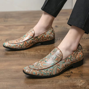 Men's Vintage Paisley Print Square Toe Party Dress Shoes