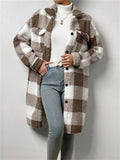 Women's Chic Plaid Print Warm Plush Long Coat