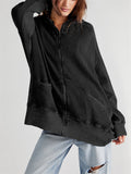 Women's Casual Oversized Patch Pocket Zipper Hoodies