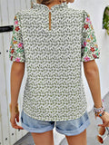 Ladies Floral Embroidered Leaf Print Puff Sleeve T-shirts