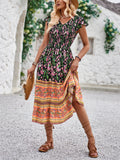 Bohemian Style Women's Flower Print V-Neck Dress