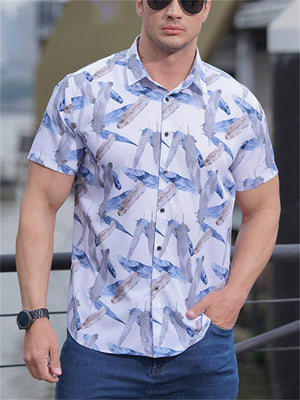 Feather & Paisley & Floral Print Holiday Short Sleeve Shirt for Men