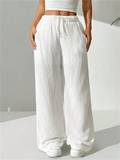 Female Textured Wrinkle Fabric White Drawstring Pants