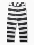 Cool Black & White Stripes Men's Canvas Cargo Biker Pants