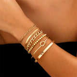 6Pcs/Set Twisted Metal Chain Beaded Bracelets for Women