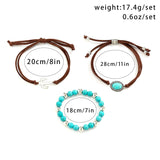 3Pcs/Set Women's Bohemian Style Blue Natural Stone Beaded Bracelets