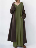 Winter Gentle Solid Color V Neck Long Dress for Lady