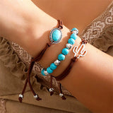 3Pcs/Set Women's Bohemian Style Blue Natural Stone Beaded Bracelets