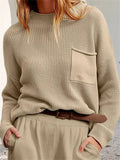 Fashionable Casual Round Neck Pure Color Sweater for Lady