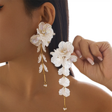 Women's Multi-Petal Beads White Hanging Earrings