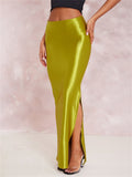 Ladies Sexy Side Split Bodycon Glossy Party Skirts