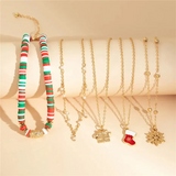 5pcs/Set Christmas Socks Gift Box Snowflake Pendant Necklaces