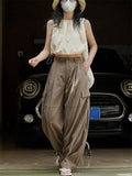 Ladies Streetwear Casual Popular Wide Leg Cargo Trousers